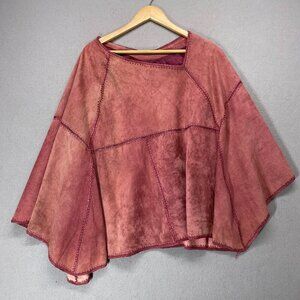 Vintage Poncho Pink Suede One Size Embroidered Boho